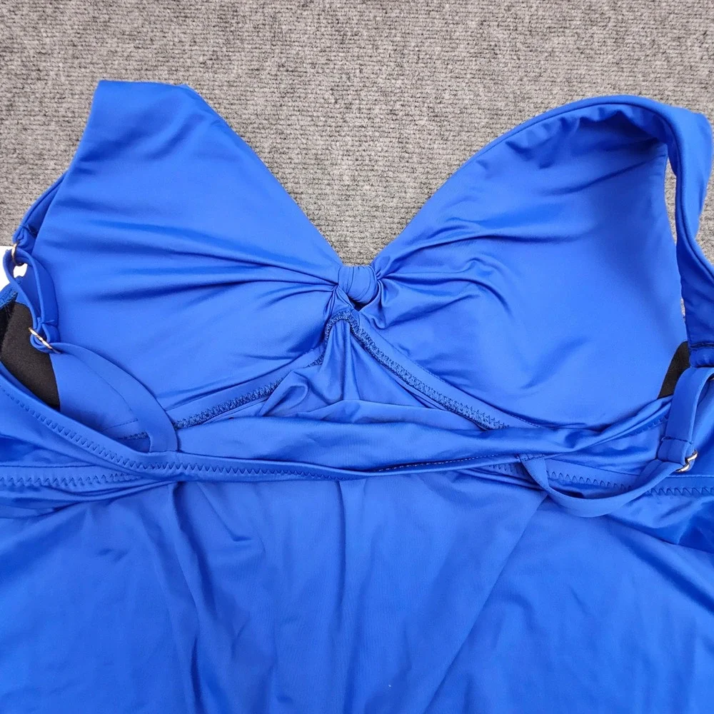 Becca ETC Tankini Top Womens 1X Blue Tie Front Swimsuit Swimwear NEW